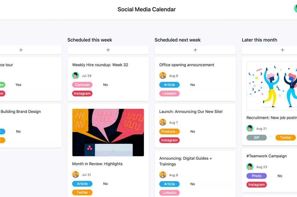 Asana Content Calendar Template