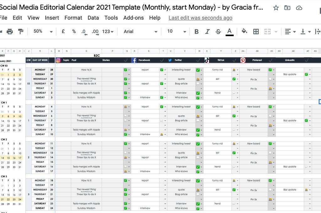 Google Sheets Content Calendar Template